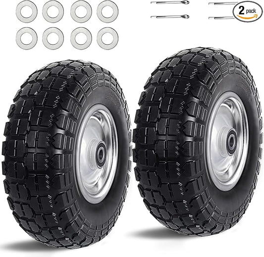12'' Flat Free Tires Rubber Replacement Solid Tire and Wheel Assemblies for Hand Trucks Garden Cart Wheelbarrow - 3.5”Wide Polyurethane Tires 2.1 Hub with 5/8 Inch Axle Borehole Silver