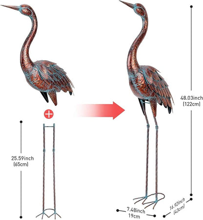 chisheen 2PCS Garden Crane Statues Outdoor Sculptures Metal Yard Art Statue for Garden Decoration Large Size Set of 2