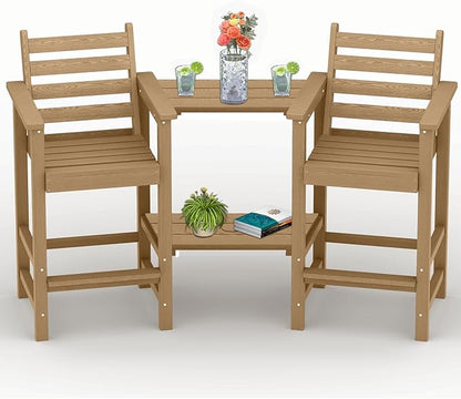 Tall Adirondack Chairs Set of 2, All Weather HDPE Poly Bar Height Balcony Adirondack Chair with Removable Double Connecting Trays, Outdoor Adirondack Barstools for Deck, Patio, Yard, Pool, Lawn