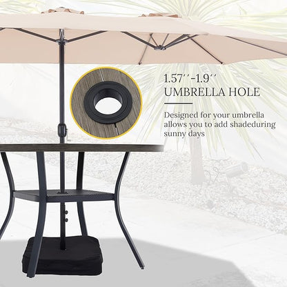 VICLLAX 47.2" Outdoor Round Patio Table for Lawn Garden, All Weather Metal Round Outdoor Dining Table with Adjustable Umbrella Hole, 6 Person Patio Table, Grey Wood-Like Tabletop