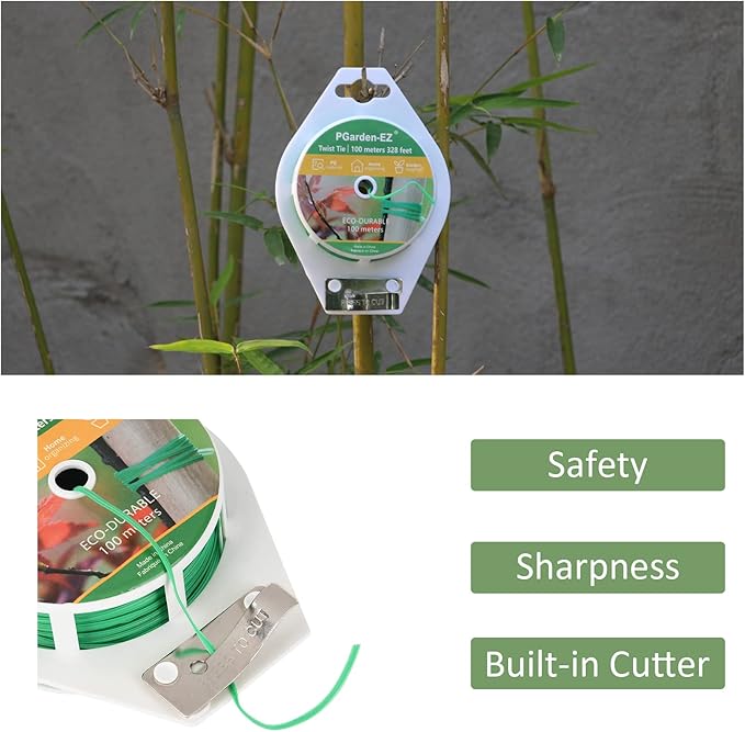 Twist Ties - 328ft Plant Ties PE-Coated Garden Ties with Cutter for Gardening Tomatoes Vines and Office Home Cable Organizing (1Reel/Green)…