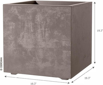 Deroma Millennium 19” Cube | Light & Durable Plastic | Indoor/Outdoor Square Pot for Patio | Water Reserve,Drain Plug Wheels| Trendy Planter for Plants, Flowers, Garden | Sand