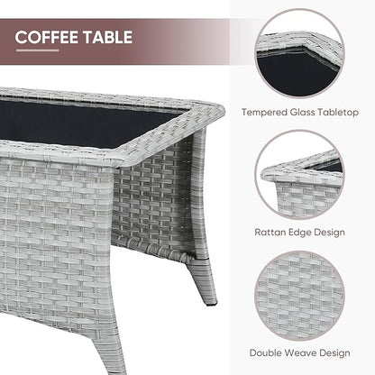 Patio Furniture 4 Piece, All-Weather PE Wicker Outdoor Furniture Set with Coffee Table,Outdoor Patio Furniture with Swivel Rocker Chairs and Outdoor Sofa