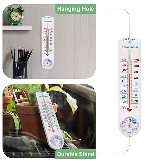 Outdoor/Indoor Thermometer Hygrometer Humidity Meter Thermometers Temperature Humidity Gauge Meter with Fahrenheit/Celsius ℉/℃ for Patio Field Cellar Garden Humidors Greenhouse Closet by AikTryee