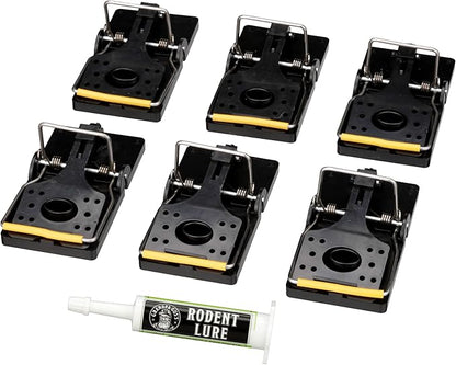 Grandpa Gus's Pest Control Large Snap Traps for Mice/Rats (6 Pack) Bundle with 1 Pack Rodent Lure, Food-Grade Bait, 0.5 oz