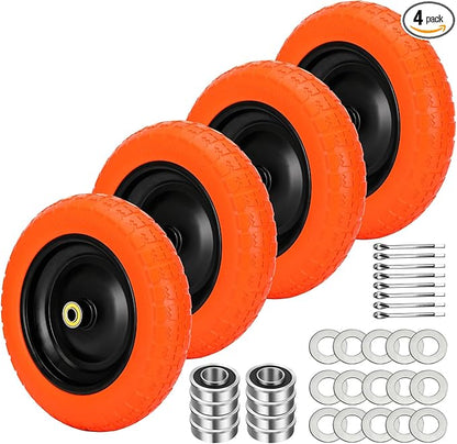 13" Flat Free Wheels Replacement for GOR Garden Cart Tires and Wheels, 4.00-6 Solid Tires and Wheels with 5/8"Bearings, 13" No Flat Wheels for GOR Garden Carts/Hand Trucks/Garden Carts（Orange）