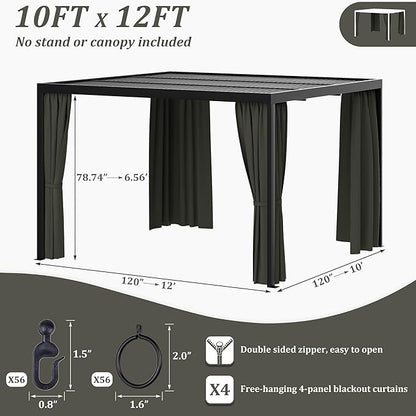 Gazebo Universal Replacement Privacy Curtain,10'×12' Gazebo Outdoor Waterproof Curtains, 4-Panels Sidewall Curtains with Double Zipper for Patio Canopy, Garden and Backyard (Curtain Only)