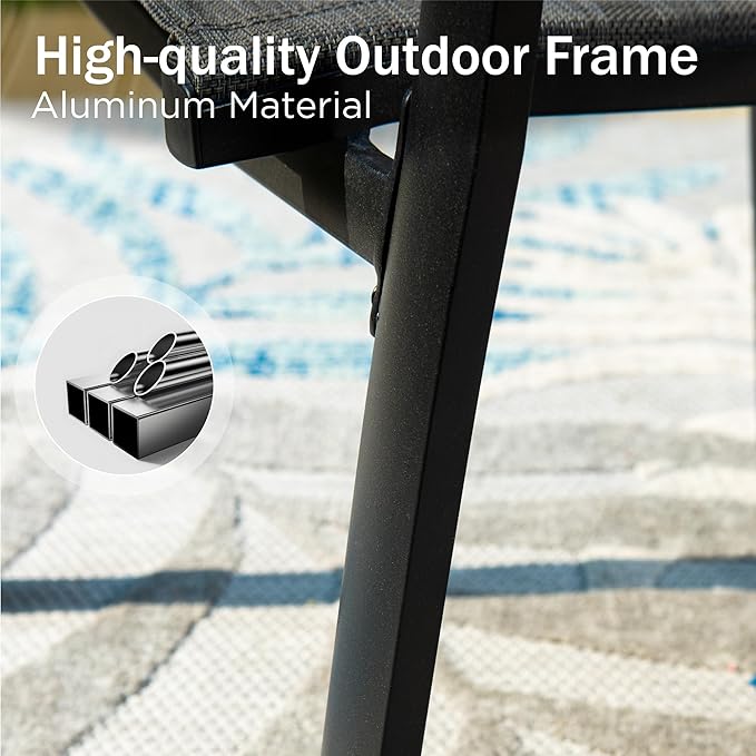 PHI VILLA Outdoor Stackable Chairs, Patio Chairs Set of 6, Light Weight Aluminum Frame with Textilene Fabric & Wood Armrest, High Back Deck Chairs for Poolside Lawn Garden, Blue