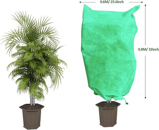 EAONE 12 Pack Plant Covers Freeze Protection, 24x32'' Winter Frosts Cloth for Outdoor Plants, Reusable Frost Blankets Drawstring Bags for Cold Freeze Sun Protection Bird Insect Prevention,Green