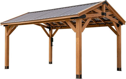 Backyard Discovery Norwood 16 ft. x 12 ft. Cedar Wood Gazebo,Thermal Insulated Steel Roof, Durable, Supports Snow Loads and Wind Speed, Rot Resistant, Backyard, Deck, Garden, Patio Light Brown
