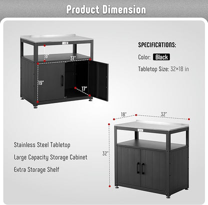 Garden Potting Bench with Storage Cabinet,Outdoor Gardening Table & Work Bench for Plants, Horticulture,Outdoor Workstation with Stainless Steel Tabletop,Outdoor Work Table