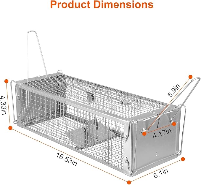 Moclever Humane Live Rat Trap – Dual-Door Rodent Cage with High-Sensitivity Gravity Pedal, Escape-Proof Dense Mesh, Zinc Electroplated for Durability, Indoor & Outdoor Use – 16.53” x 6.1” x 4.33”