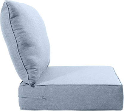 Luxury 24x24x6 Inch Outdoor Seat Cushions - Set of 2 Water Resistant Patio Chair Comfortable Cushion for Porch Rattan Dining Rocker Glider Chairs Loveseat Couch Sectional Sofa - Baby Blue