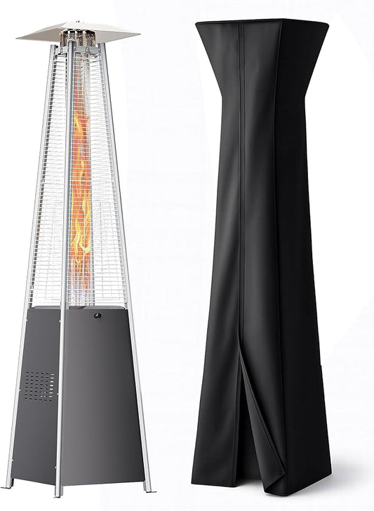 HUGROVE Pyramid Patio Heater for Large Area, 48,000 BTU Rapid Heating Outdoor Propane Heater With Wheels and Weatherproof Cover, Triple Protection System for Patio, Backyard, Garden, Pool (1 heater)