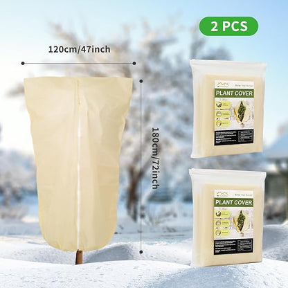 2 Pack 72"x47" Winter Plant Cover Freeze Protection, 3 oz/yd² Warm Shrub Cover with Zipper Drawstring, Frost Cloth Tree Cover for Fruit Tree Potted Plants Garden Cold Weather Protector