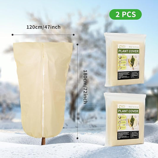 2 Pack 72"x47" Winter Plant Cover Freeze Protection, 3 oz/yd² Warm Shrub Cover with Zipper Drawstring, Frost Cloth Tree Cover for Fruit Tree Potted Plants Garden Cold Weather Protector