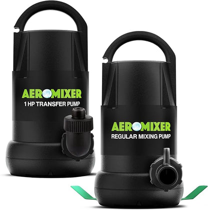 Aeromixer Regular 3/4 HP Submersible Mixing + Aerating Pump with 1 HP Water Transfer Pump Bundle - Water Aerator & Garden Utility Pumps, Nutrient Mixing & Aeration Pumps for Farming & Gardening