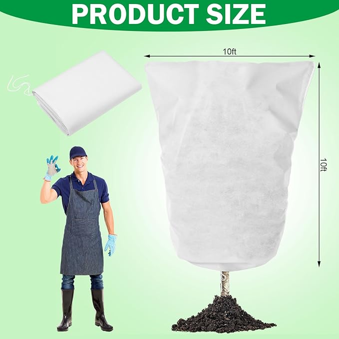 Plant Covers Freeze Protection 10 x 10 ft Extra Large Frost Cloth Plant Covers with Zipper Drawstring Winter Cold Weather Frost Blankets for Outdoor Palm Fruit Tree and Shrubs(White)