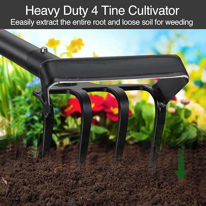 Oliynedy Stirrup Hoe Cultivator Garden Tool Heavy Duty,Scuffle Loop Hula Action Hoe Weeding Gardening Hand Tools for Women Kids Men,Metal Weeder Scraper Garden Hoe Rake Weed Puller Long Handle 32-72