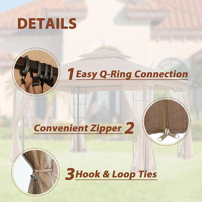 EAGLE PEAK Patio Gazebo with Mesh Netting 13x11 at Top 12x10 Footprint, Soft Top Outdoor Pavilion for Backyard, Deck, Lawn and Garden, Brown