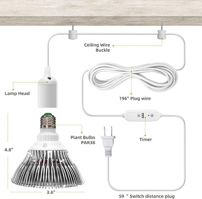 Hanging Grow Lights for Indoor Plants, 25W 5000K, LED Grow Light Bulbs, Height Adjustable Plant Light with Timer, Full Spectrum Grow Light Replace Sunlight for Succulent, Greenhouse by SpeePlant