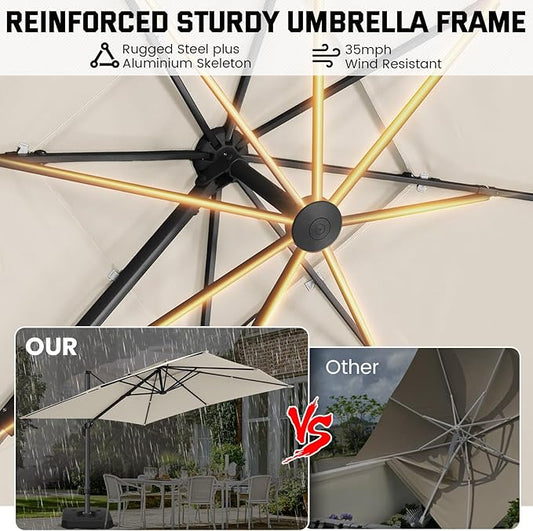 Hotime 10ft Cantilever Patio Umbrella Outdoor Heavy Duty Double Top Windproof Aluminum Offset Umbrella with 360°Rotation for Pool Garden Deck, Beige