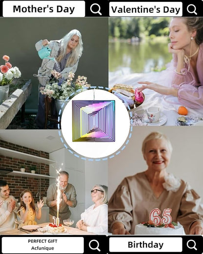 3D Square Wind Spinner - Flowing Light Effect, Purple-Green Gradient Metal Spinner for Outdoor Garden Decor, Unique Gift for Mom & Women