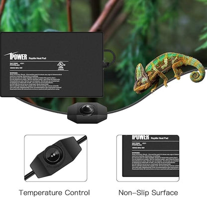 iPower 8 by 12 Inch Reptile Heating Pad with Temperature Adjustable Controller Knob, Under Tank Warmer Terrarium Heat Mat for Reptiles and Amphibians