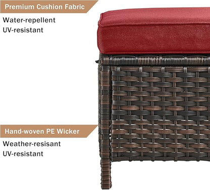 HUMMUH 5 Piece Outdoor Patio Furniture Set Wicker Conversation Bistro Set Swivel Rocking Chairs with Side Table and Ottomans for Backyard, Porch, Balcony