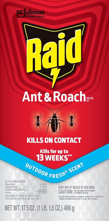 Raid Ant & Roach Killer Spray For Listed Bugs, Keeps Killing for Weeks, Fresh Scent, 17.5 oz