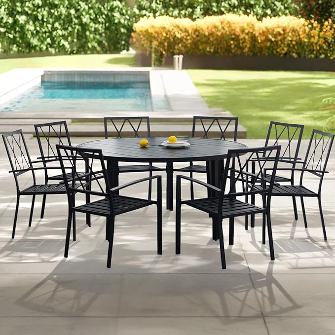 Outdoor Dining Chairs Set of 8, Aluminum Frame Stackable Patio Dining Chairs with Armrest, Wrought Iron Patio Bistro Chairs for Lawn, Backyard, Garden, Porch