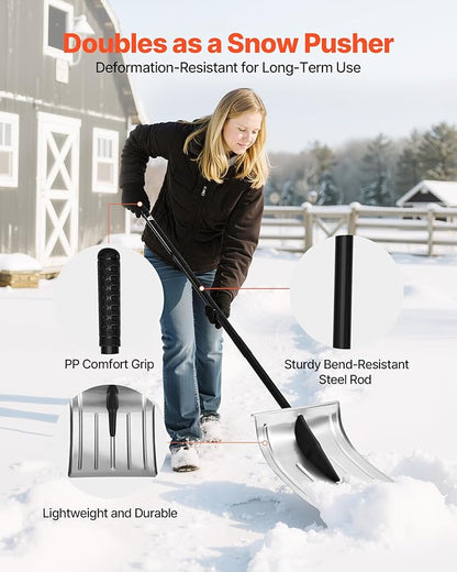 VEVOR Snow Shovel for Driveway, 16 in Wide Aluminum Alloy Snow Shovel, Non Slip Grip, Large Capacity Snowplow Shovels, Detachable & Lightweight Snows Removal Tool for Garden Car Camping Outdoors