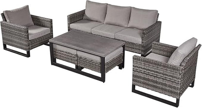 HUMMUH 6 Piece Patio Furniture All Weather Wicker Outdoor Sectional Sofa,High Back Patio Chairs,Coffee Table and Ottomans Set for Porch,Garden,Backyard