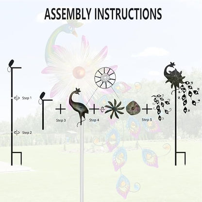 Solar 51" Peacock Wind Spinners for Yard and Garden, Metal Clearance Windmill Kinetic Wind Spinner Outdoor Decor, Wind Sculpture Yard Art Decorations for Patio, Lawn & Garden