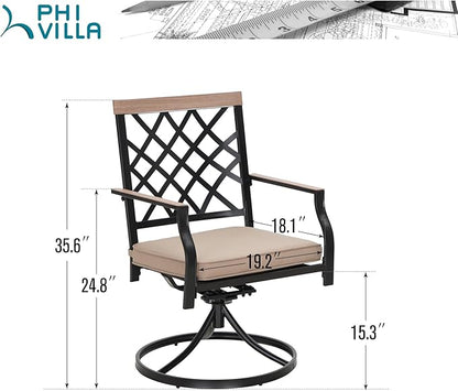 PHI VIALLA Patio Chairs Outdoor Swivel Dining Chairs Outdoor Furniture Chairs Set of 6 with Cushion Suports 300lbs for Lawn Garden Backyard Weather Resistant-Black Frame