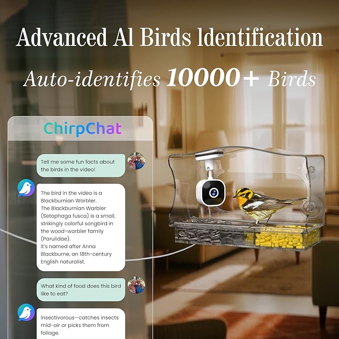Freesason Smart Bird Feeder with Camera & AI Bird Identifier, 2K HD Auto-Capture Video, Window Mounted with Strong Suction Cups, Unique Tech Gift for Birds Watchers (Clear)