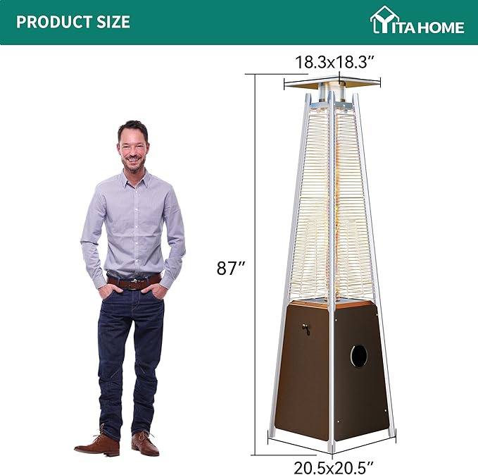 YITAHOME Pyramid Patio Heater, 48,000 BTU Outdoor Patio Heater, Quartz Glass Tube Propane Heater with Cover and Wheels for Patio, Backyard, Garden, Bronze