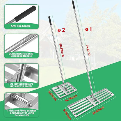Lawn Leveling Rake(3 Packs) Yard Leveling Rake Suit,Heavy Duty Effort Saving Lawn Level Tool,36"x10"x75" Heavy-Duty All Stainless Steel Lawn Leveler（1 Pack,15"x10"x 50"Lawn Leveler Tool（2Packs）