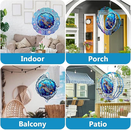 Sea Turtle Wind Spinner, 3D Hanging Stainless Steel Garden Spinner, Wind Spinner Hanging for Outdoor & Indoor Décor, Unique Gifts for Yard Garden Decoration or Patio Décor (Sea Turtle)