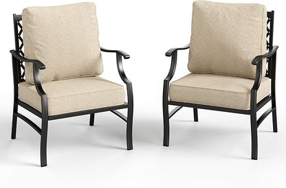 Patio Chairs Set of 2, High Back Outdoor Patio Metal Leg Chairs with 5.75" Thick Cushions for Bistro Balcony Porch Deck and Yard, Beige