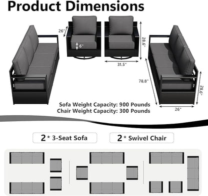 Outdoor Patio Furniture Set, 4-Piece Aluminum Patio Conversation Set All-Weather Metal Outdoor Sectional with 6 Inch Thick Cushions, Deep Setting for Garden, Outside and Porch
