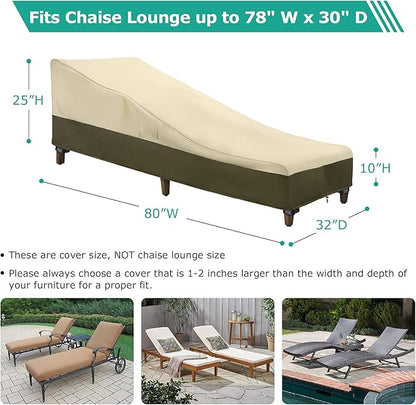SunPatio Chaise Lounge Cover Outdoor Waterproof, Heavy Duty 2 Pack Patio Lounge Chair Cover, UV & Rip & Fade Resistant, All Weather Protection, 80W x 32D x 25H inch, Beige & Olive