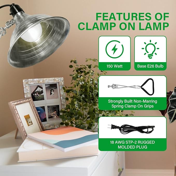 Simple Deluxe Clamp Lamp Light 150 Watt with 8.5 Inch Aluminum Reflector (no Bulb Included), 6 Feet Cord, 6 Pack, Black