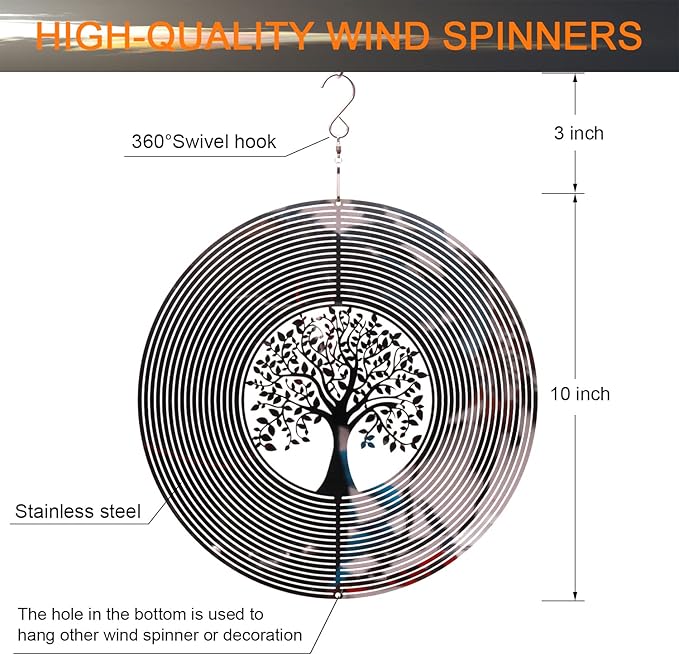 SPRING SONG Tree of Life 3D Wind Spinner for Yard and Garden Mirrored Stainless Steel Spinner Indoor and Outdoor Hanging Decor Crafts Ornament Gifts Kinetic Art Yard Garden Spinner