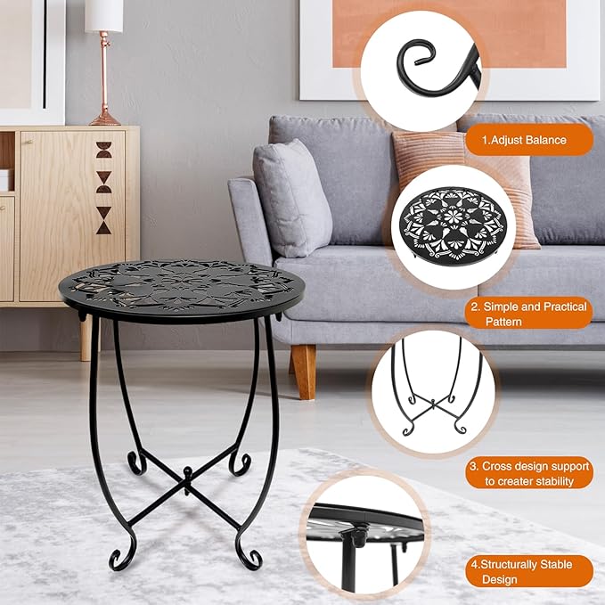2 Pack Outdoor Side Tables for Patio,14 Inch Weather Resistant Metal Plant Stand Side Table, Round Outdoor End Table Accent Side Table for Patio Yard Porch Balcony Garden Bedside Indoor Outdoor