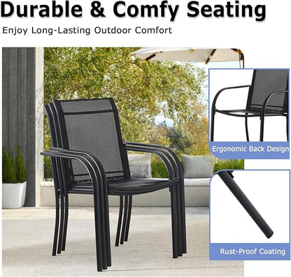 Patio Chairs Set of 4, Outdoor Dining Chairs with Breathable Textilene Fabric, Stackable Patio Chairs for Lawn, Garden, Backyard, Poolside, Black