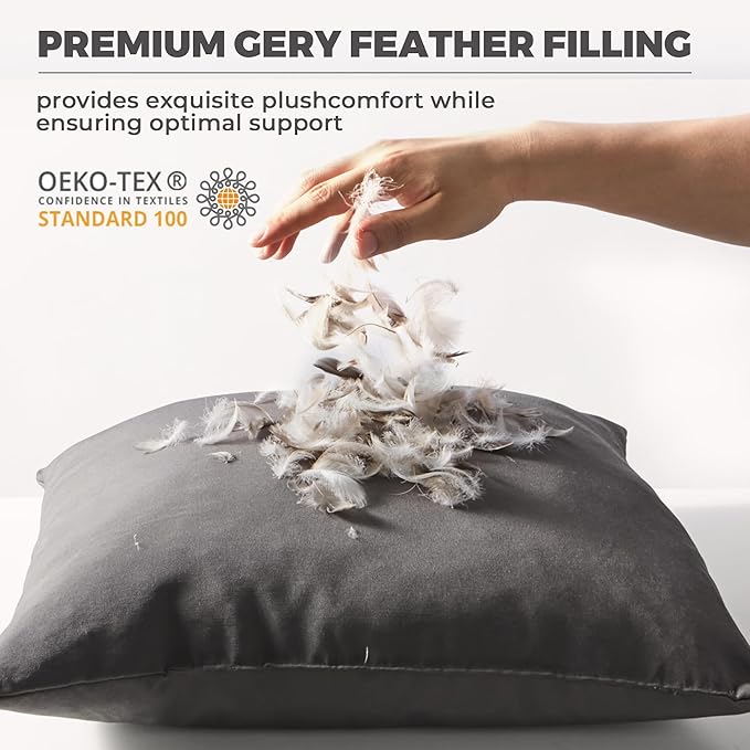 WOLKI Waterproof Outdoor Pillows 12X20 Inch Feather and Down Filled Throw Pillow for Patio Furniture,Outside Decorative Set of 2,Gery