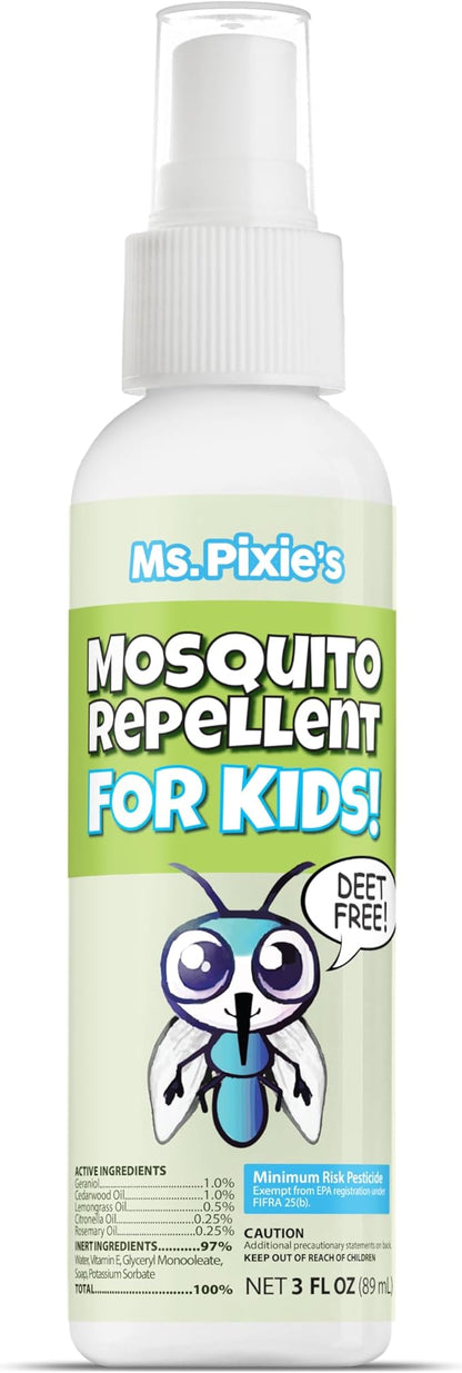 Ms. Pixie's Mosquito Repellent for Kids, DEET-Free Gentle Bug Spray for Children’s Skin & Outdoor Protection, 3 oz (90mL)