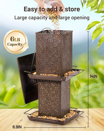 Bird Feeders for Outdoors Hanging - 6lb Large Capacity Metal Double Tier Bird Feeder,Chew-Proof, Weather and Water Resistant Wild Bird Feeders, Outside and Garden Decoration