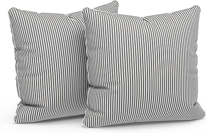 LVTXIII Outdoor Throw Pillows 20x20 Patio Waterproof Square Pillows with Piping Fade Resistant Accent Pillow for Spring Summer Garden Decoration, Set of 2, Strip Grey